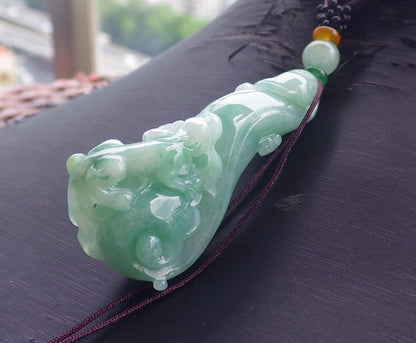 Certified Hand Carved Green Natural Myanmar Burma Grade A Jade jadeite Dragon Pi Xiu Hook Pendant Necklace