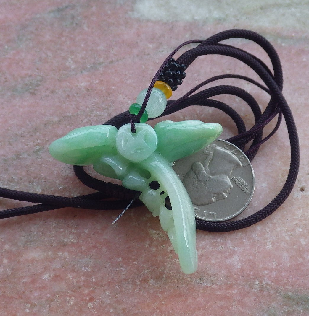 Certified Hand Carved Green Natural Myanmar Burma A Jade jadeite Bat Lotus Ruyi Pendant Necklace
