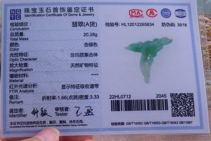 Certified Hand Carved Green Natural Myanmar Burma A Jade jadeite Bat Lotus Ruyi Pendant Necklace