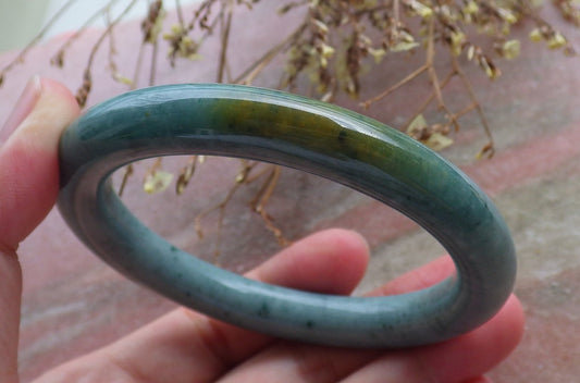 Certified Hand Carved Green Natural Myanmar Burma A JADE Jadeite Circle Bangle Bracelet 61mm