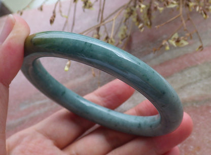Certified Hand Carved Green Natural Myanmar Burma A JADE Jadeite Circle Bangle Bracelet 61mm