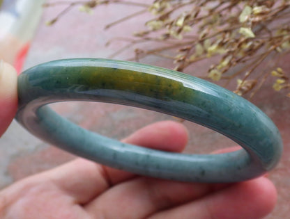 Certified Hand Carved Green Natural Myanmar Burma A JADE Jadeite Circle Bangle Bracelet 61mm