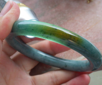 Certified Hand Carved Green Natural Myanmar Burma A JADE Jadeite Circle Bangle Bracelet 61mm