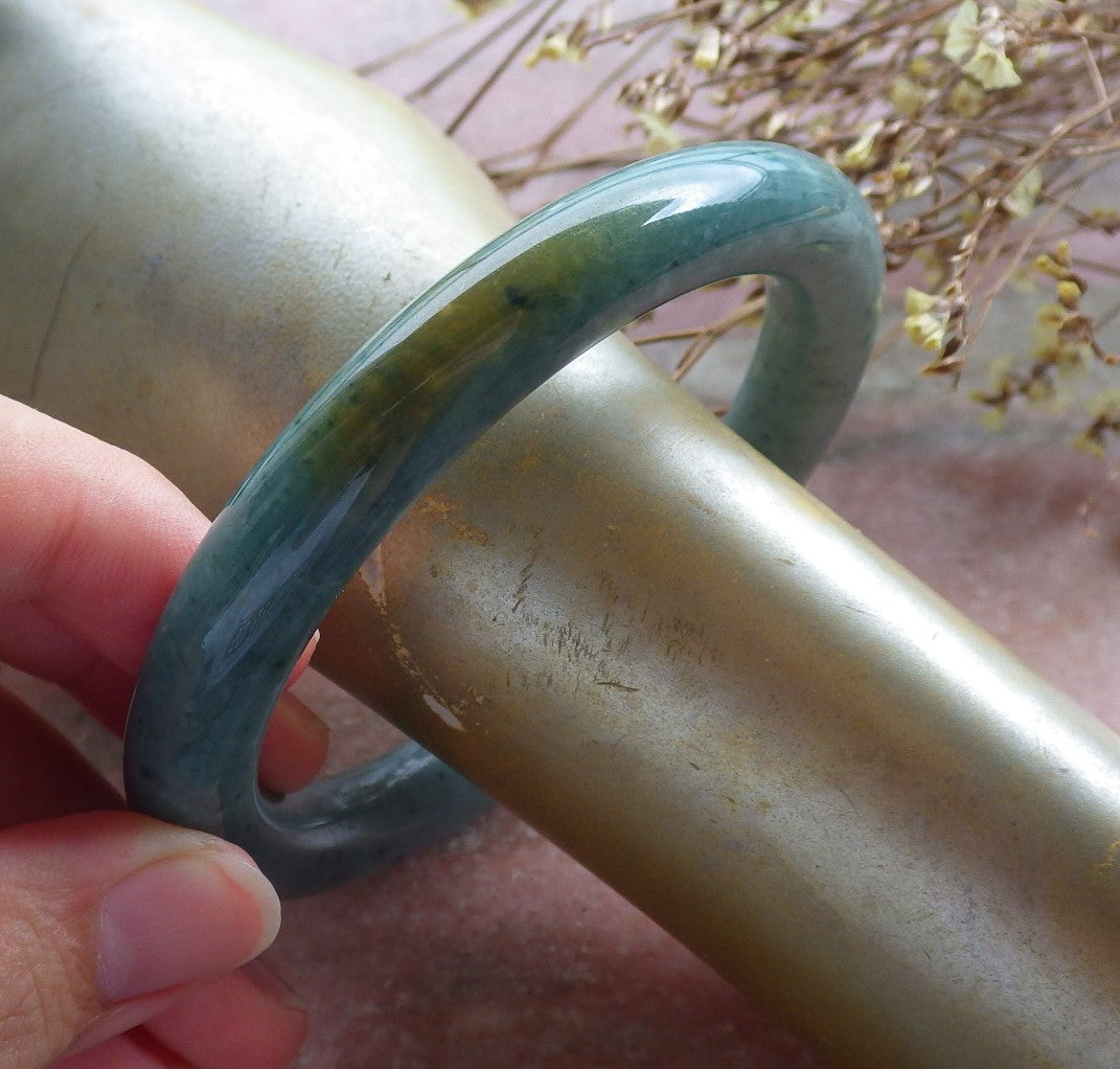 Certified Hand Carved Green Natural Myanmar Burma A JADE Jadeite Circle Bangle Bracelet 61mm