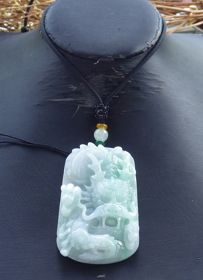 Certified Hand Carved Green Lavender Natural Myanmar Burma A Jade Jadeite Zodiac Dragon Bead Pendant Necklace
