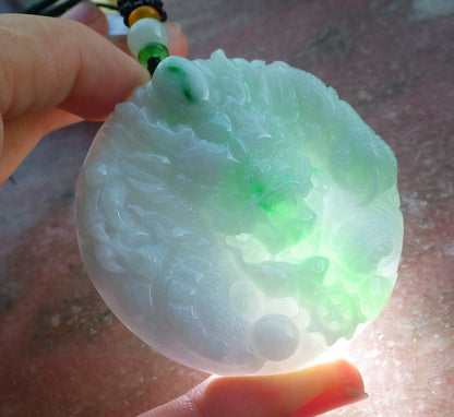 Certified Hand Carved Lavender Green Natural Myanmar Burma A Jade Jadeite Zodiac Dragon Pendant Necklace