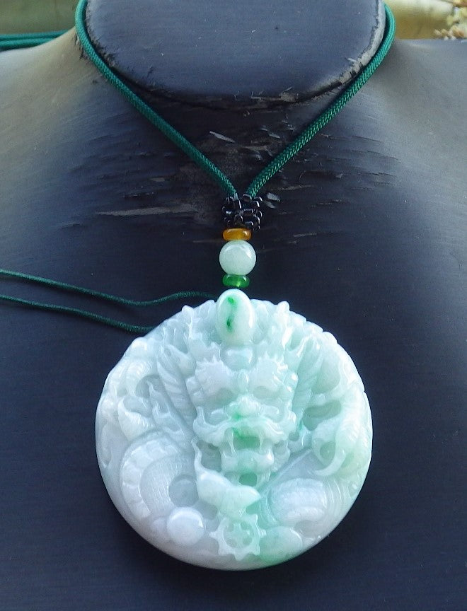 Certified Hand Carved Lavender Green Natural Myanmar Burma A Jade Jadeite Zodiac Dragon Pendant Necklace