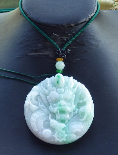 Certified Hand Carved Lavender Green Natural Myanmar Burma A Jade Jadeite Zodiac Dragon Pendant Necklace