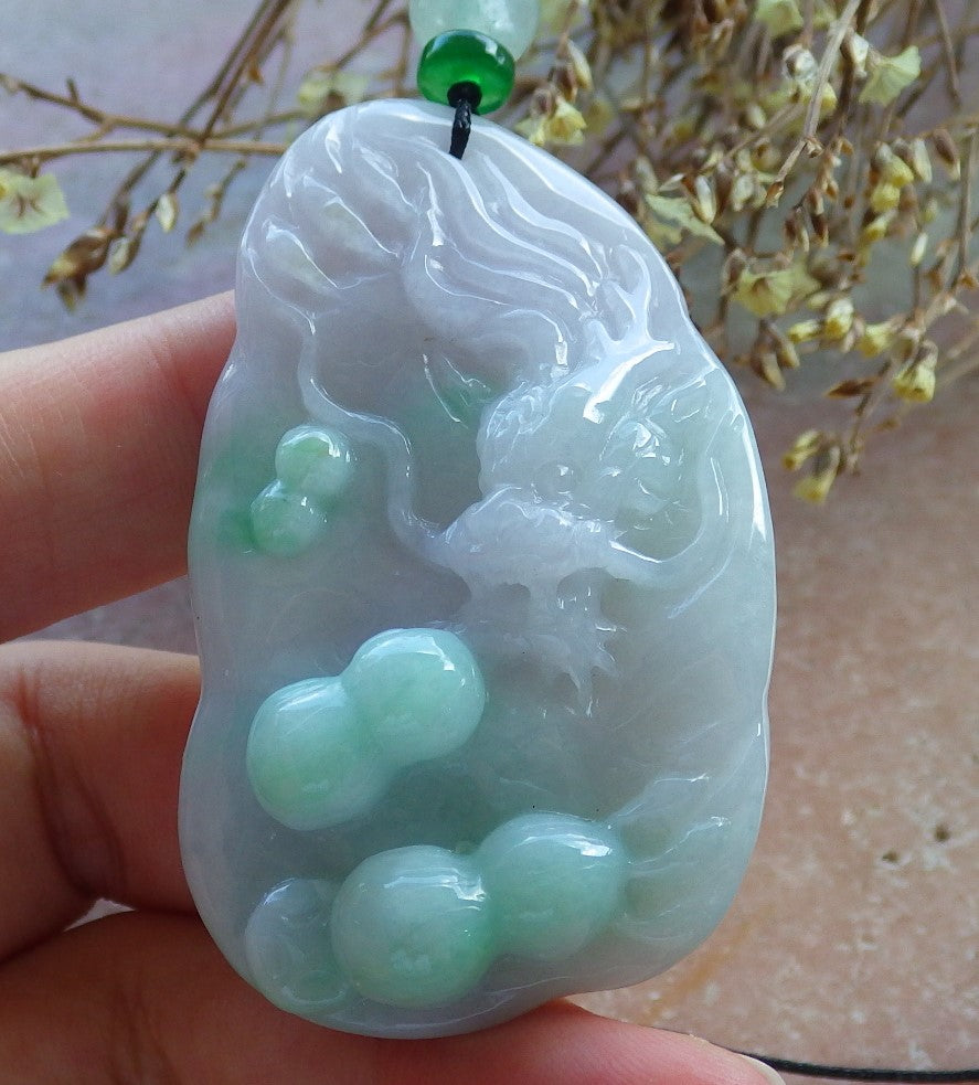 Certified Hand Carved Natural Burma A Jade jadeite Dragon Peanut Lucky Amulet Pendant Necklace