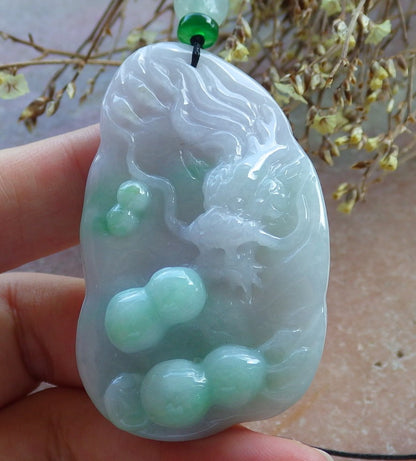 Certified Hand Carved Natural Burma A Jade jadeite Dragon Peanut Lucky Amulet Pendant Necklace