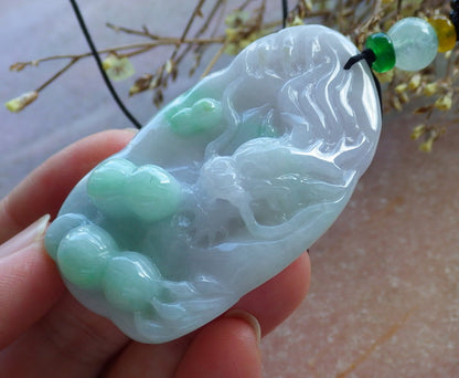 Certified Hand Carved Natural Burma A Jade jadeite Dragon Peanut Lucky Amulet Pendant Necklace