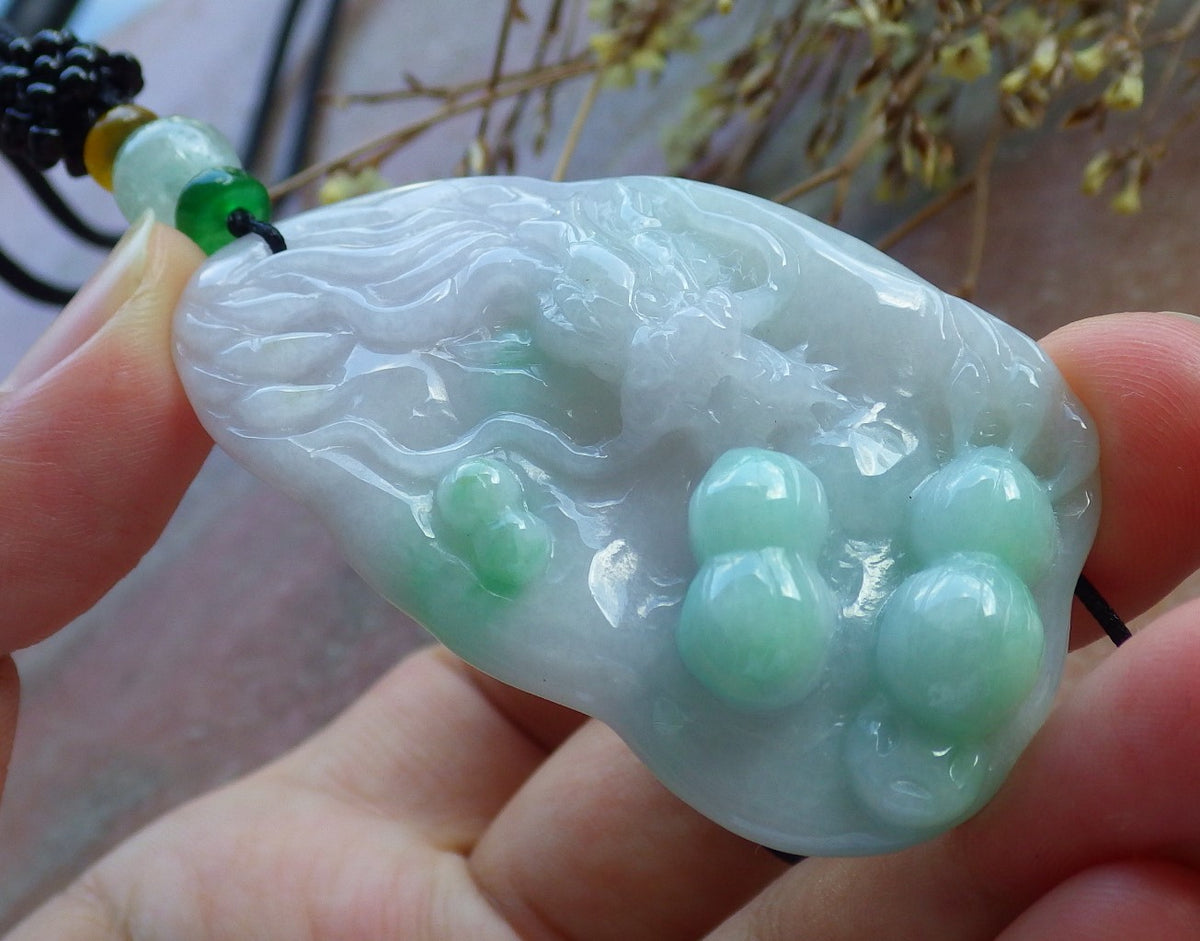 Certified Hand Carved Natural Burma A Jade jadeite Dragon Peanut Lucky Amulet Pendant Necklace