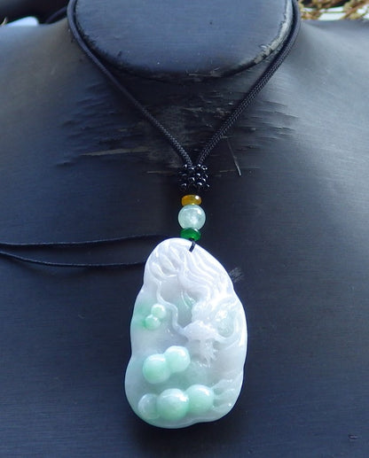 Certified Hand Carved Natural Burma A Jade jadeite Dragon Peanut Lucky Amulet Pendant Necklace