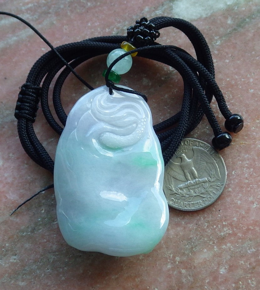 Certified Hand Carved Natural Burma A Jade jadeite Dragon Peanut Lucky Amulet Pendant Necklace