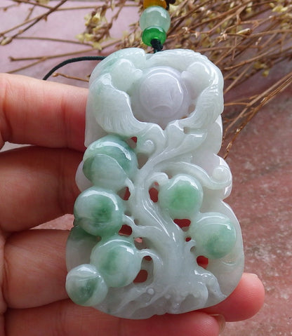 Certified Hand Carved Green Natural Myanmar Burma A Jade jadeite Phoenix Bird Ruyi Lucky Amulet Pendant Necklace