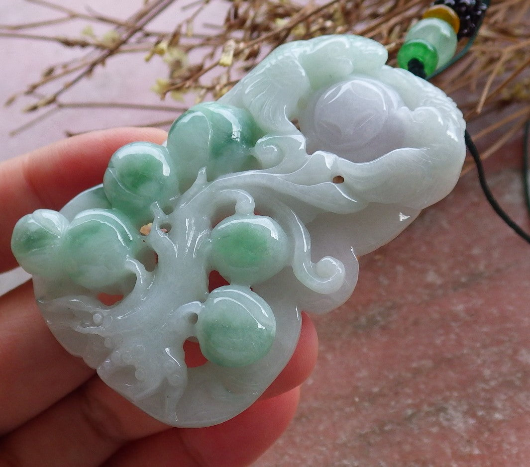 Certified Hand Carved Green Natural Myanmar Burma A Jade jadeite Phoenix Bird Ruyi Lucky Amulet Pendant Necklace