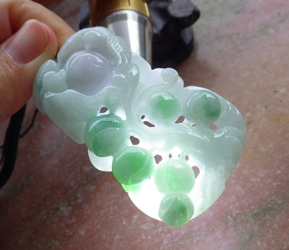 Certified Hand Carved Green Natural Myanmar Burma A Jade jadeite Phoenix Bird Ruyi Lucky Amulet Pendant Necklace