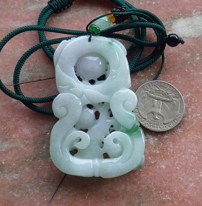 Certified Hand Carved Green Natural Myanmar Burma A Jade jadeite Phoenix Bird Ruyi Lucky Amulet Pendant Necklace