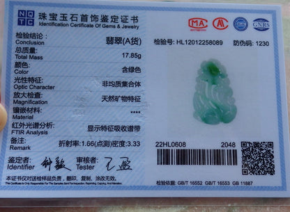 Certified Hand Carved Green Natural Myanmar Burma A Jade jadeite Bee Lotus Lucky Amulet Pendant Necklace