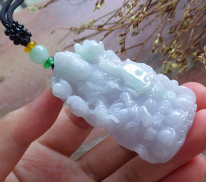Certified Hand Carved Lavender Green Natural Myanmar Burma A Jade Jadeite Guanyin Kwan yin Pendant Necklace