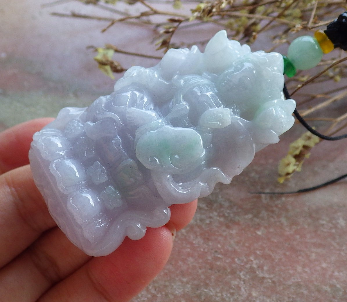Certified Hand Carved Lavender Green Natural Myanmar Burma A Jade Jadeite Guanyin Kwan yin Pendant Necklace