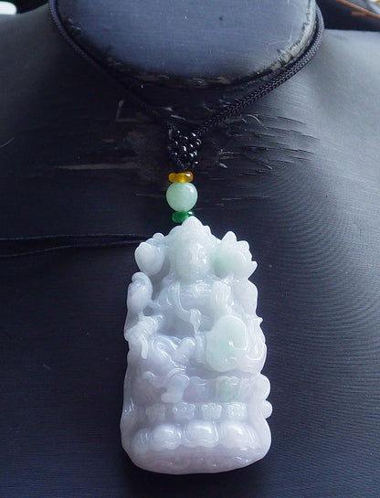 Certified Hand Carved Lavender Green Natural Myanmar Burma A Jade Jadeite Guanyin Kwan yin Pendant Necklace