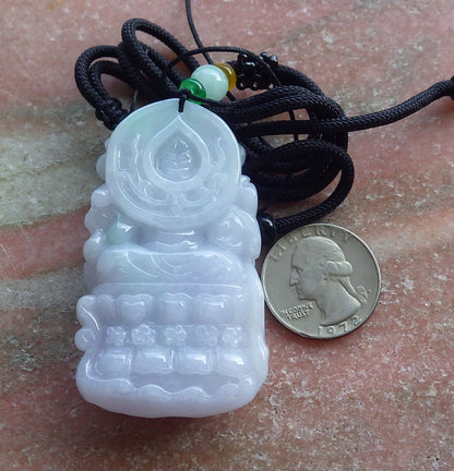 Certified Hand Carved Lavender Green Natural Myanmar Burma A Jade Jadeite Guanyin Kwan yin Pendant Necklace