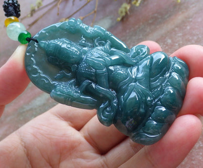Certified Hand Carved Green Natural A Jade Jadeite Guanyin Kwan yin Pendant Necklace