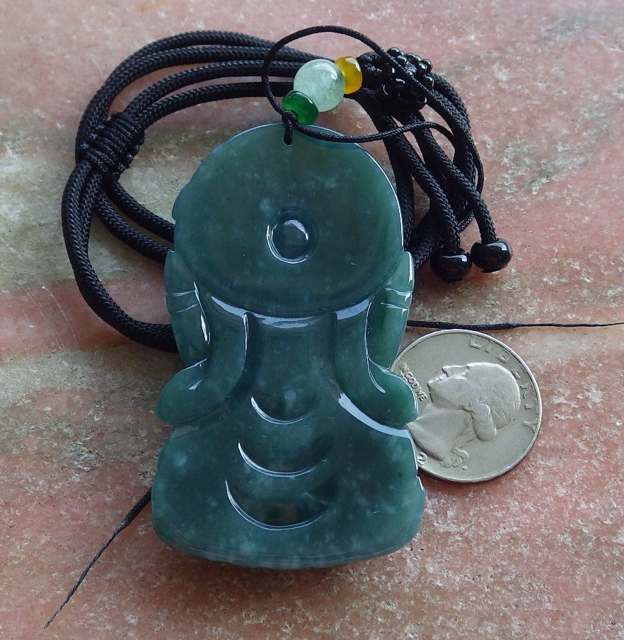 Certified Hand Carved Green Natural A Jade Jadeite Guanyin Kwan yin Pendant Necklace
