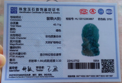 Certified Hand Carved Green Natural A Jade Jadeite Guanyin Kwan yin Pendant Necklace