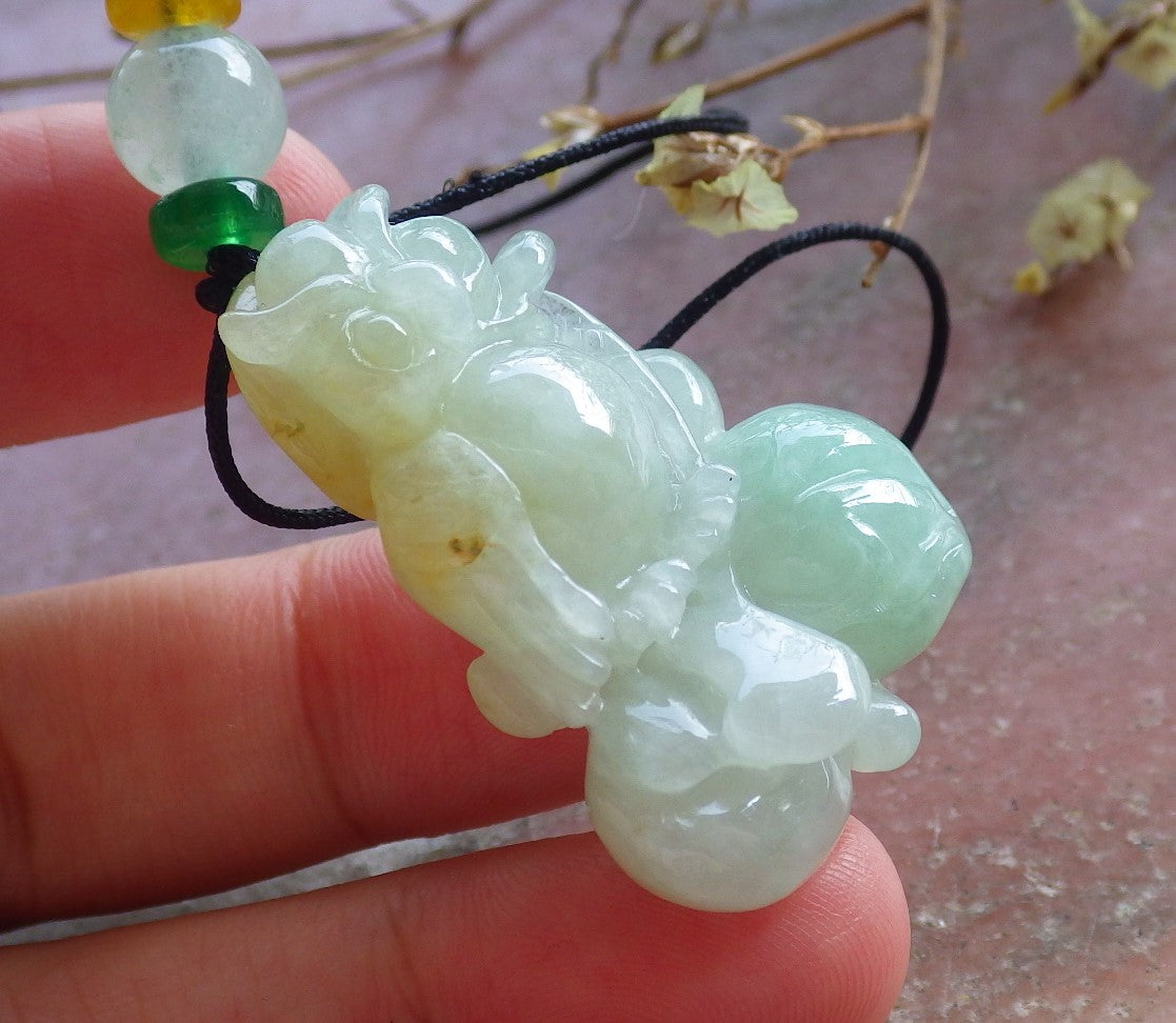 Certified Hand Carved Natural Myanmar Burma A Jade jadeite Owl Lotus Flower Ruyi Lucky Amulet Pendant Necklace