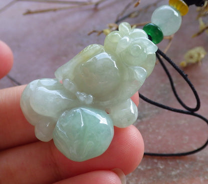 Certified Hand Carved Natural Myanmar Burma A Jade jadeite Owl Lotus Flower Ruyi Lucky Amulet Pendant Necklace