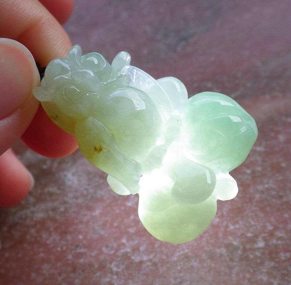 Certified Hand Carved Natural Myanmar Burma A Jade jadeite Owl Lotus Flower Ruyi Lucky Amulet Pendant Necklace