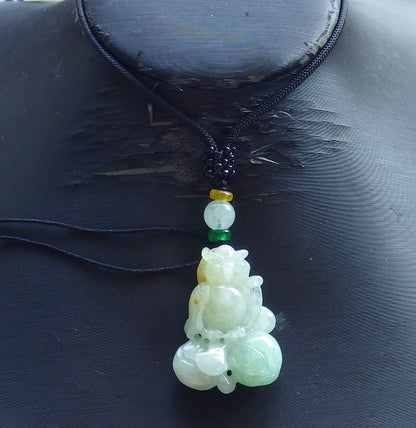 Certified Hand Carved Natural Myanmar Burma A Jade jadeite Owl Lotus Flower Ruyi Lucky Amulet Pendant Necklace