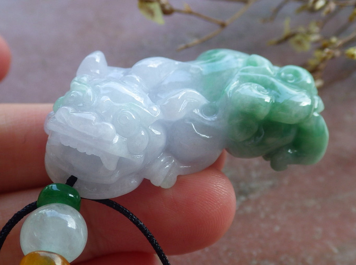 Certified Hand Carved Lavender Green Natural Myanmar Burma A Jade Jadeite Dragon Pi Xiu Pendant Necklace