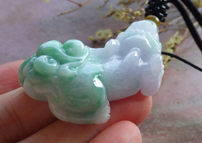 Certified Hand Carved Lavender Green Natural Myanmar Burma A Jade Jadeite Dragon Pi Xiu Pendant Necklace
