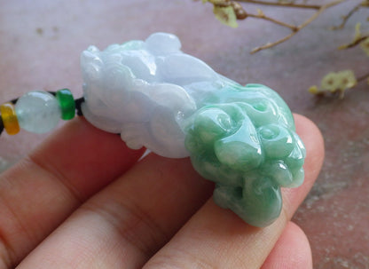 Certified Hand Carved Lavender Green Natural Myanmar Burma A Jade Jadeite Dragon Pi Xiu Pendant Necklace