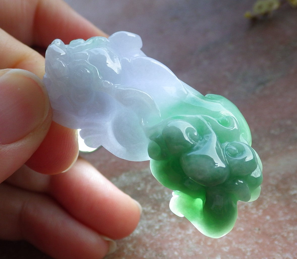 Certified Hand Carved Lavender Green Natural Myanmar Burma A Jade Jadeite Dragon Pi Xiu Pendant Necklace
