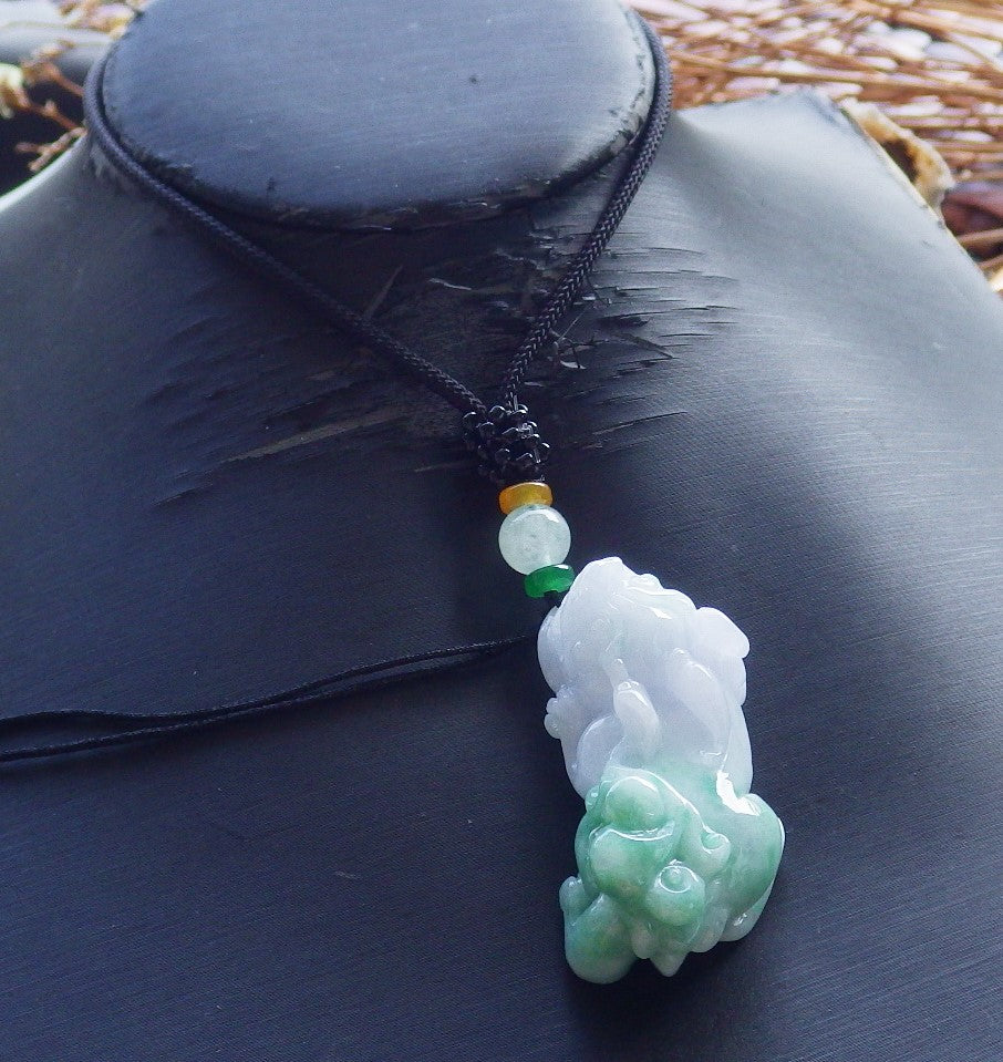 Certified Hand Carved Lavender Green Natural Myanmar Burma A Jade Jadeite Dragon Pi Xiu Pendant Necklace