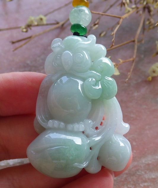 Certified Hand Carved Green Natural Myanmar Burma A Jade jadeite Owl Peach Lotus Flower Pendant Necklace