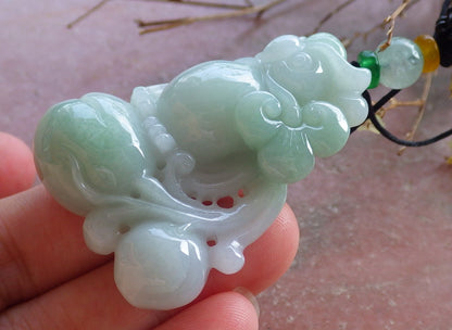 Certified Hand Carved Green Natural Myanmar Burma A Jade jadeite Owl Peach Lotus Flower Pendant Necklace