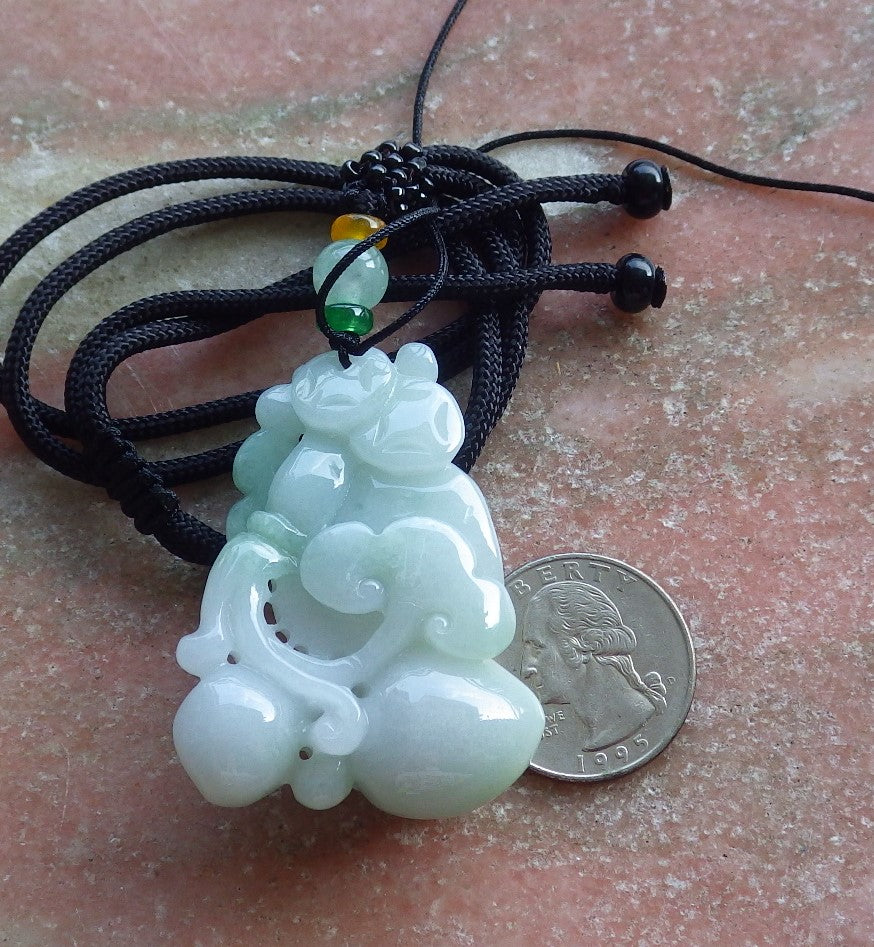 Certified Hand Carved Green Natural Myanmar Burma A Jade jadeite Owl Peach Lotus Flower Pendant Necklace