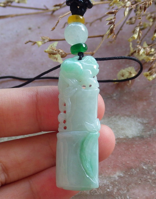 Certified Hand Carved Natural Myanmar Burma A Jade jadeite Frog Toad Lotus Bamboo Lucky Amulet Pendant Necklace