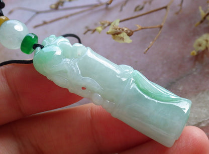 Certified Hand Carved Natural Myanmar Burma A Jade jadeite Frog Toad Lotus Bamboo Lucky Amulet Pendant Necklace