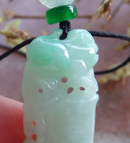 Certified Hand Carved Natural Myanmar Burma A Jade jadeite Frog Toad Lotus Bamboo Lucky Amulet Pendant Necklace