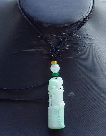 Certified Hand Carved Natural Myanmar Burma A Jade jadeite Frog Toad Lotus Bamboo Lucky Amulet Pendant Necklace