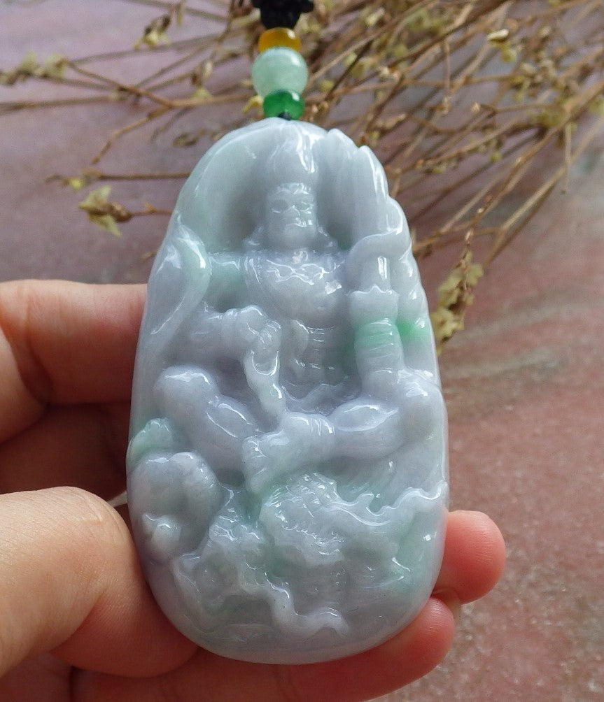 Certified Hand Carved Green Natural Myanmar Burma A Jade jadeite Dragon Sakyamuni Buddha God Spit Bead Pendant Necklace