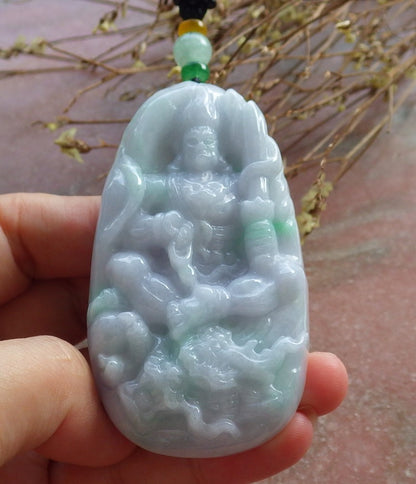 Certified Hand Carved Green Natural Myanmar Burma A Jade jadeite Dragon Sakyamuni Buddha God Spit Bead Pendant Necklace