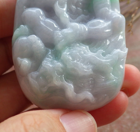 Certified Hand Carved Green Natural Myanmar Burma A Jade jadeite Dragon Sakyamuni Buddha God Spit Bead Pendant Necklace