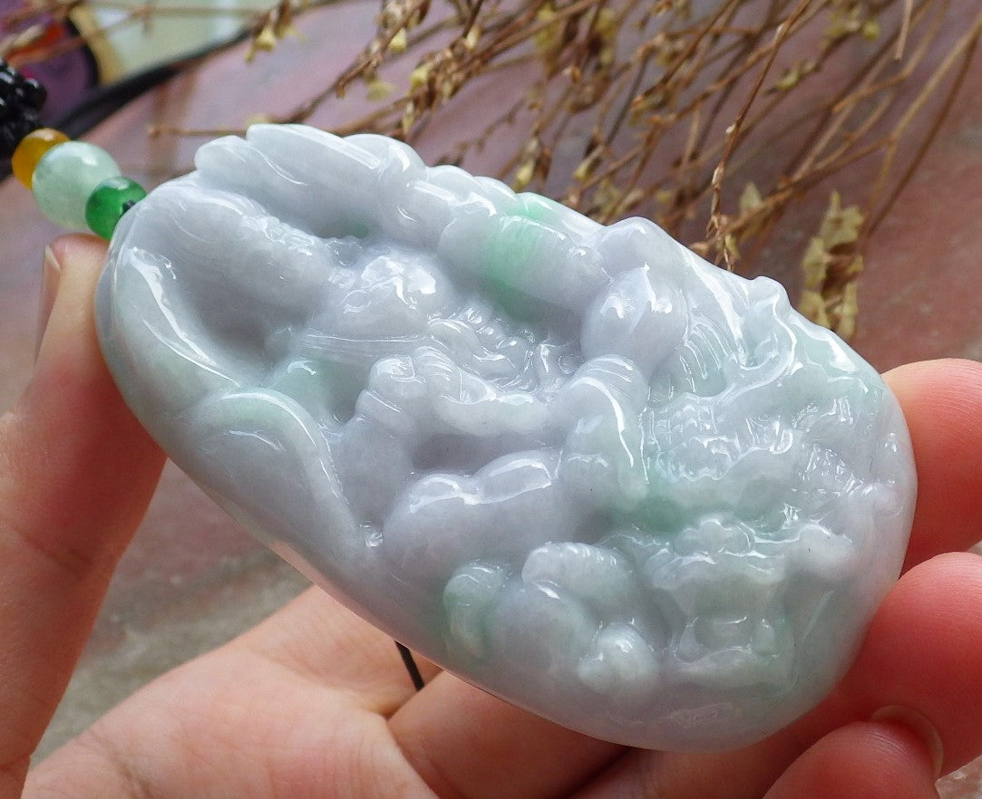 Certified Hand Carved Green Natural Myanmar Burma A Jade jadeite Dragon Sakyamuni Buddha God Spit Bead Pendant Necklace